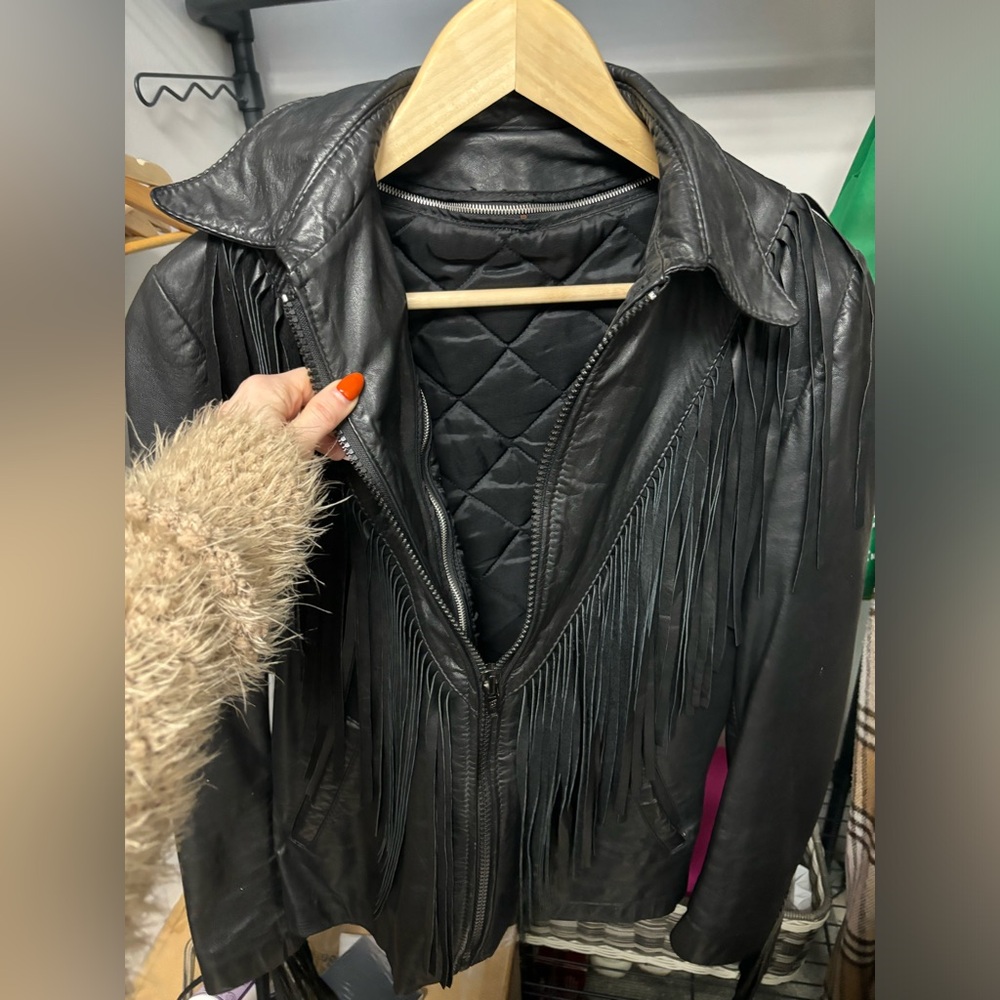Vintage 1970s leather fringe motorcycle jacket